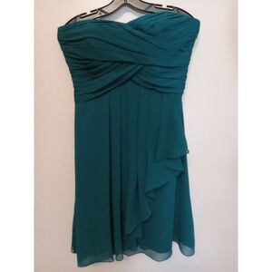 Davids Bridal Women Hunter‎ Green Pleat Front Waterfall  Sleeveless Dress Size 8